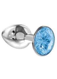 Малая серебристая анальная пробка Diamond Light blue Sparkle Small с голубым кристаллом - 7 см. - Lola Games - купить с доставкой в Хабаровске