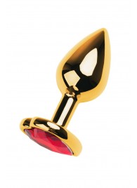 Золотистая анальная пробка с кристаллом-сердцем - 7,5 см. - ToyFa - купить с доставкой в Хабаровске