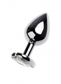 Серебристая анальная пробка с прозрачным кристаллом-сердцем - 8 см. - ToyFa - купить с доставкой в Хабаровске