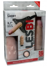 Телесный поясной страпон LESBI с вагинальной пробкой - 17 см. - LOVETOY (А-Полимер) - купить с доставкой в Хабаровске