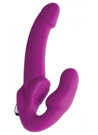 Ярко-розовый безремневой вибрострапон Evoke Vibrating Strapless Silicone Strap-on Dildo - XR Brands - купить с доставкой в Хабаровске