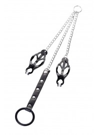 Черно-серебристые зажимы для сосков с кольцом для пениса TOYFA Metal - ToyFa - купить с доставкой в Хабаровске