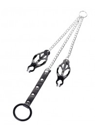 Черно-серебристые зажимы для сосков с кольцом для пениса TOYFA Metal - ToyFa - купить с доставкой в Хабаровске