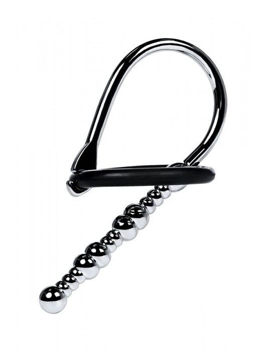 Серебристый уретральный плаг-бусины TOYFA Metal с мягким фиксириющим кольцом - ToyFa - купить с доставкой в Хабаровске