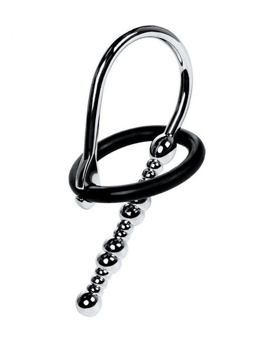 Серебристый уретральный плаг-бусины TOYFA Metal с мягким фиксириющим кольцом - ToyFa - купить с доставкой в Хабаровске