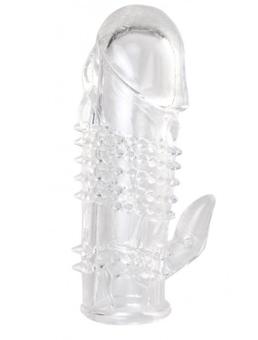 Прозрачная гелевая насадка с шипами и клиторальным отростком - 13 см. - Toyfa Basic - в Хабаровске купить с доставкой