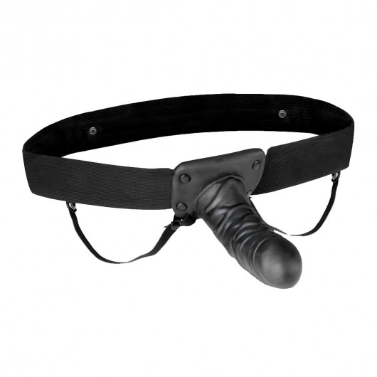 Чёрный полый страпон с вибрацией Unisex Vibrating Hollow Strap-On - 14 см. - Lux Fetish - купить с доставкой в Хабаровске