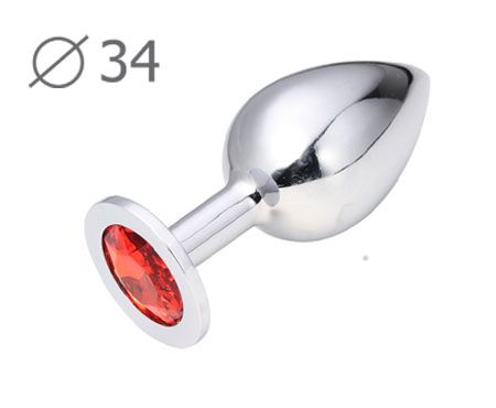 Коническая серебристая анальная втулка с красным кристаллом - 8,2 см. - Anal Jewelry Plug - купить с доставкой в Хабаровске