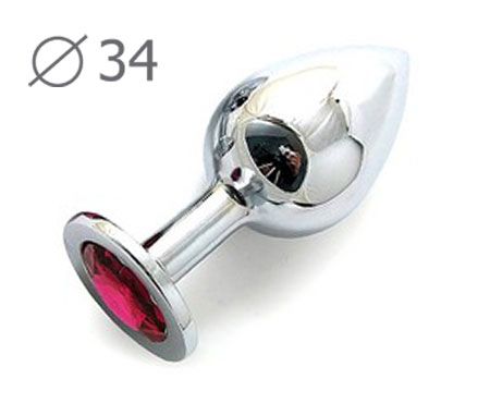 Коническая серебристая анальная втулка с малиновым кристаллом - 8,2 см. - Anal Jewelry Plug - купить с доставкой в Хабаровске