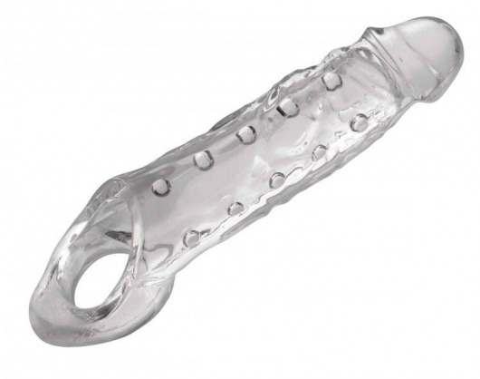 Прозразная закрытая насадка на пенис с поддержкой мошонки Clearly Ample Penis Enhancer - 22 см. - XR Brands - в Хабаровске купить с доставкой