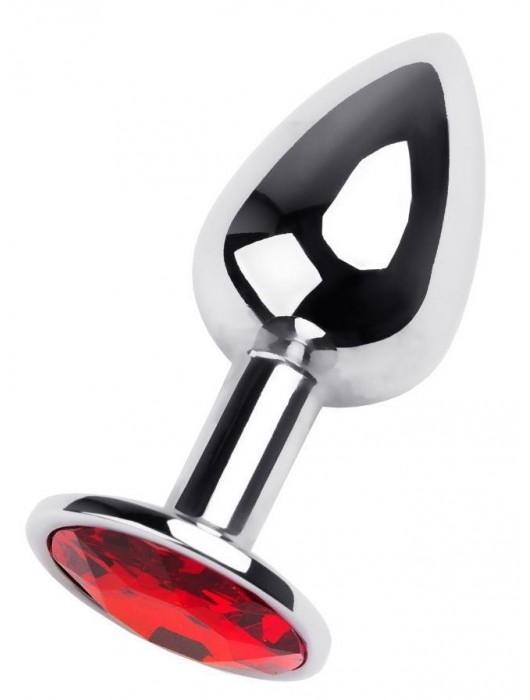 Маленькая коническая серебристая анальная пробка с красным кристаллом - 7 см. - ToyFa - купить с доставкой в Хабаровске