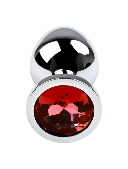 Серебристая коническая анальная пробка с красным кристаллом - 8 см. - ToyFa - купить с доставкой в Хабаровске