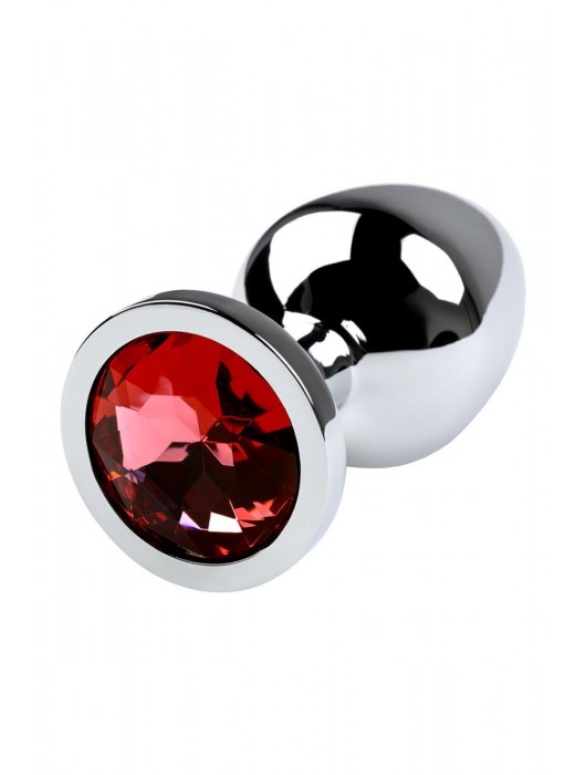 Серебристая коническая анальная пробка с красным кристаллом - 8 см. - ToyFa - купить с доставкой в Хабаровске