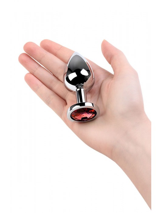 Серебристая коническая анальная пробка с красным кристаллом - 8 см. - ToyFa - купить с доставкой в Хабаровске