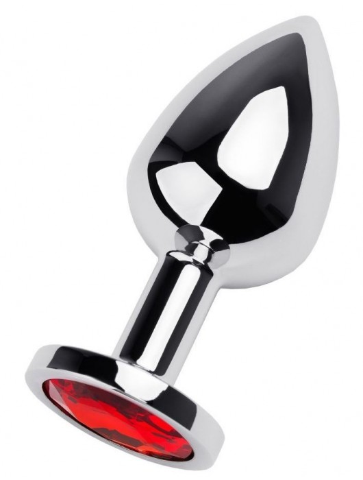 Серебристая коническая анальная пробка с красным кристаллом - 8 см. - ToyFa - купить с доставкой в Хабаровске