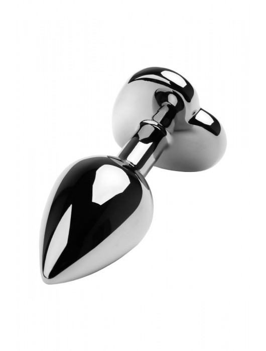 Серебристая коническая анальная пробка с красным кристаллом-сердечком - 7 см. - ToyFa - купить с доставкой в Хабаровске