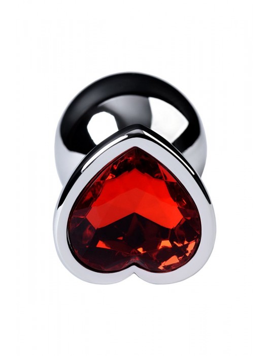 Серебристая коническая анальная пробка с красным кристаллом-сердечком - 7 см. - ToyFa - купить с доставкой в Хабаровске