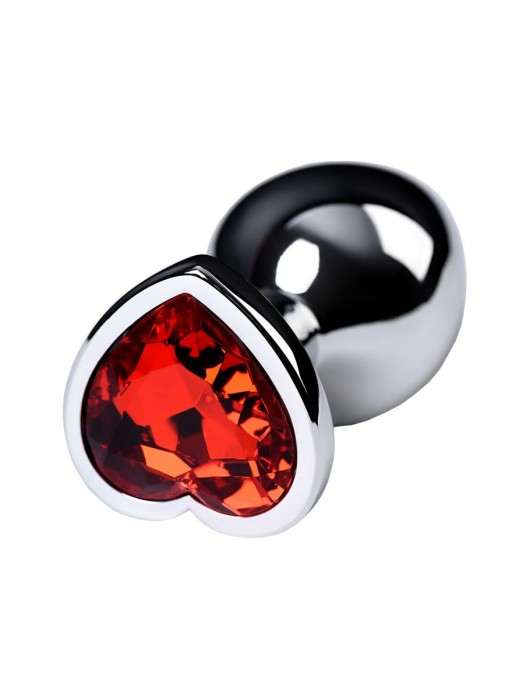 Серебристая коническая анальная пробка с красным кристаллом-сердечком - 7 см. - ToyFa - купить с доставкой в Хабаровске