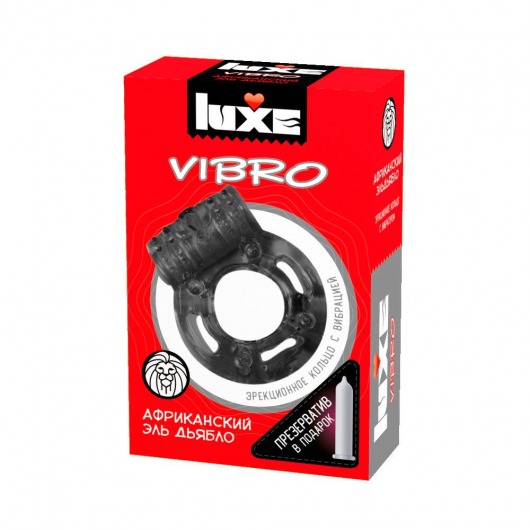 Чёрное эрекционное виброкольцо Luxe VIBRO  Африканский Эль Дьябло  + презерватив - Luxe - в Хабаровске купить с доставкой