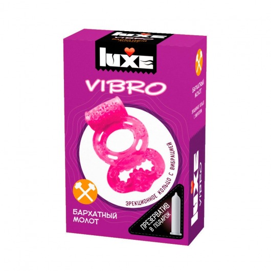 Розовое эрекционное виброкольцо Luxe VIBRO  Бархатный молот  + презерватив - Luxe - в Хабаровске купить с доставкой