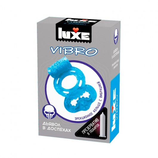 Голубое эрекционное виброкольцо Luxe VIBRO  Дьявол в доспехах  + презерватив - Luxe - в Хабаровске купить с доставкой