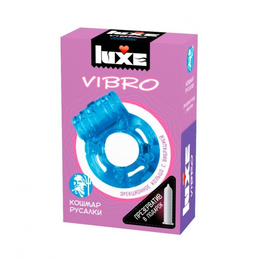 Голубое эрекционное виброкольцо Luxe VIBRO  Кошмар русалки  + презерватив - Luxe - в Хабаровске купить с доставкой