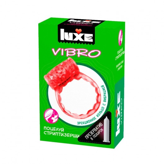 Розовое эрекционное виброкольцо Luxe VIBRO  Поцелуй стриптизёрши  + презерватив - Luxe - в Хабаровске купить с доставкой