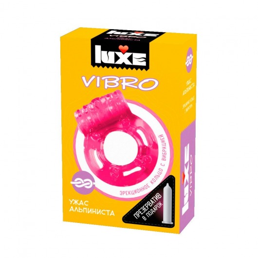 Розовое эрекционное виброкольцо Luxe VIBRO  Ужас Альпиниста  + презерватив - Luxe - в Хабаровске купить с доставкой