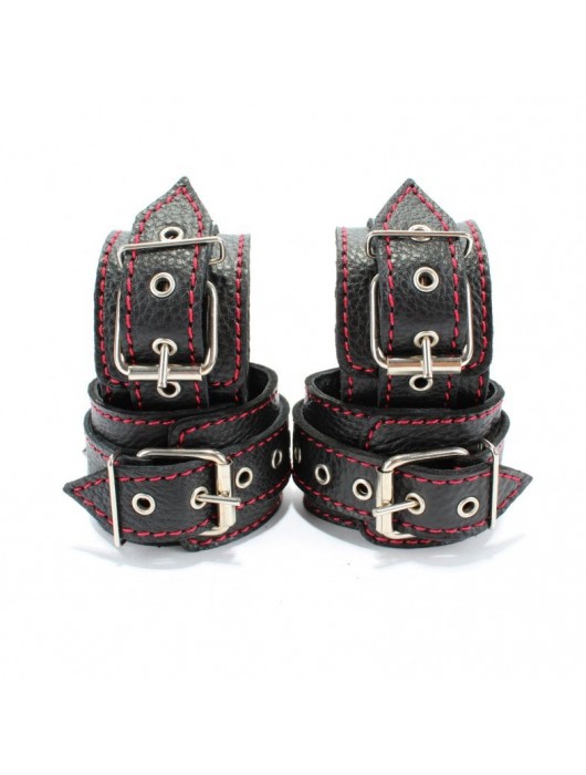 Черный бондажный набор с красной строчкой - БДСМ Арсенал - купить с доставкой в Хабаровске