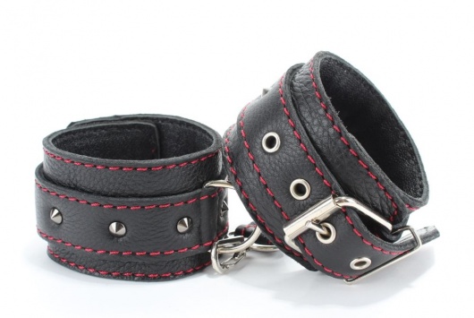 Черные наручники из натуральной кожи на карабинах - БДСМ Арсенал - купить с доставкой в Хабаровске