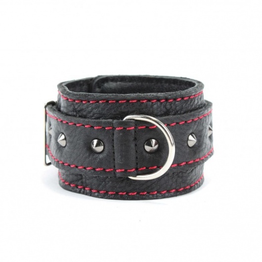 Черные наручники из натуральной кожи на карабинах - БДСМ Арсенал - купить с доставкой в Хабаровске