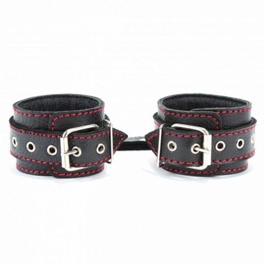 Черные наручники из натуральной кожи на карабинах - БДСМ Арсенал - купить с доставкой в Хабаровске