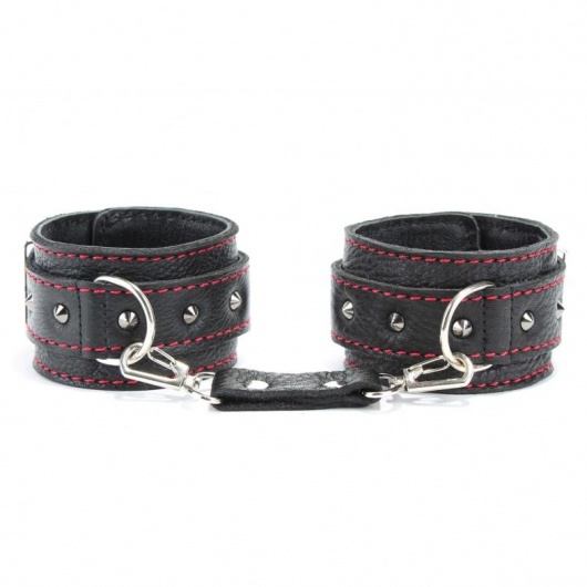 Черные наручники из натуральной кожи на карабинах - БДСМ Арсенал - купить с доставкой в Хабаровске