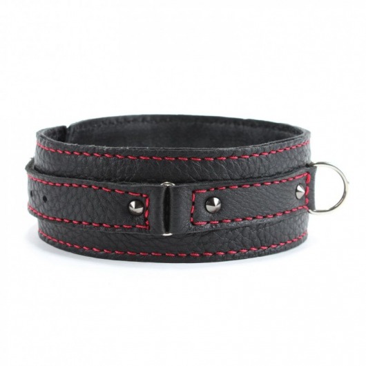 Черный ошейник из натуральной кожи с шипами и D-колечком - БДСМ Арсенал - купить с доставкой в Хабаровске