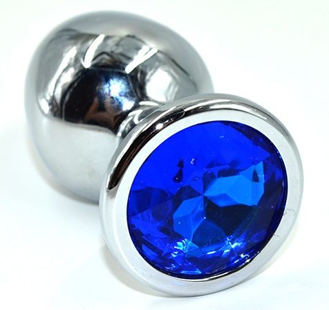 Серебристая анальная пробка из нержавеющей стали с синим кристаллом - 8,5 см. - Kanikule - купить с доставкой в Хабаровске