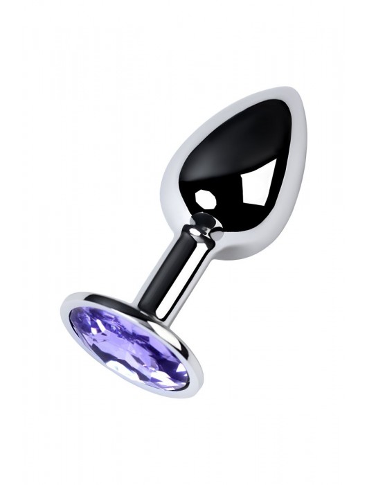 Серебристая конусовидная анальная пробка с фиолетовым кристаллом - 7 см. - ToyFa - купить с доставкой в Хабаровске