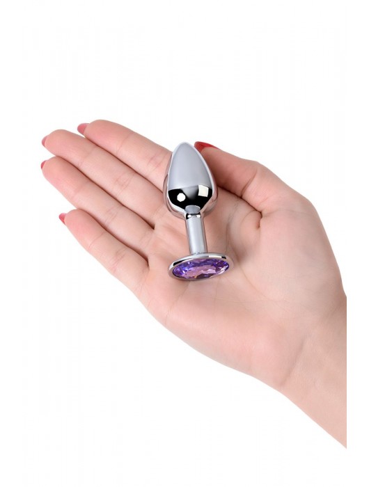 Серебристая конусовидная анальная пробка с фиолетовым кристаллом - 7 см. - ToyFa - купить с доставкой в Хабаровске