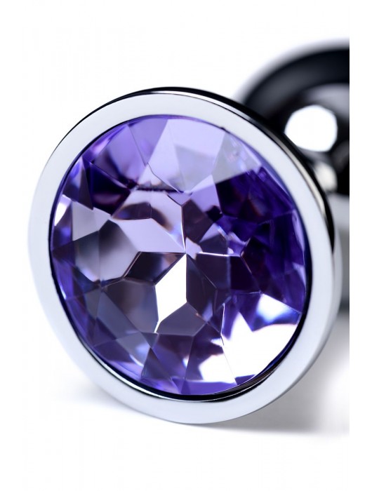 Серебристая конусовидная анальная пробка с фиолетовым кристаллом - 7 см. - ToyFa - купить с доставкой в Хабаровске