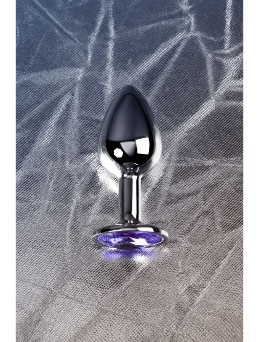 Серебристая конусовидная анальная пробка с фиолетовым кристаллом - 7 см. - ToyFa - купить с доставкой в Хабаровске