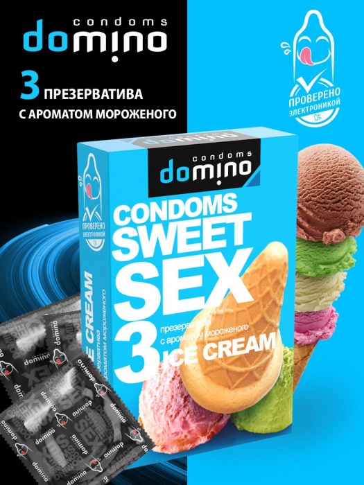 Презервативы для орального секса DOMINO Sweet Sex с ароматом мороженого - 3 шт. - Domino - купить с доставкой в Хабаровске