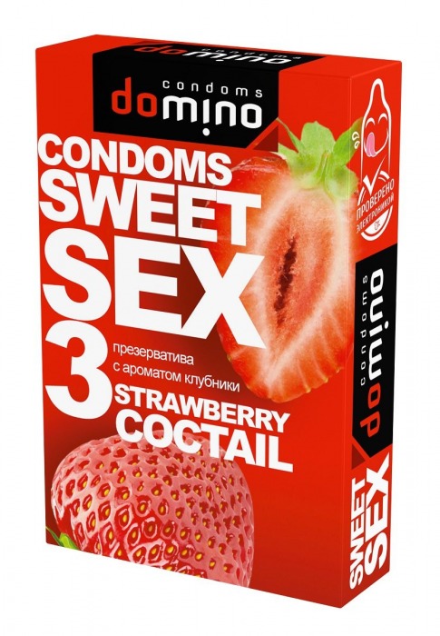 Презервативы для орального секса DOMINO Sweet Sex с ароматом клубничного коктейля  - 3 шт. - Domino - купить с доставкой в Хабаровске