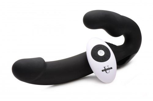 Черный безремневой страпон Urge Silicone Strap On с пультом ДУ - 24 см. - XR Brands - купить с доставкой в Хабаровске