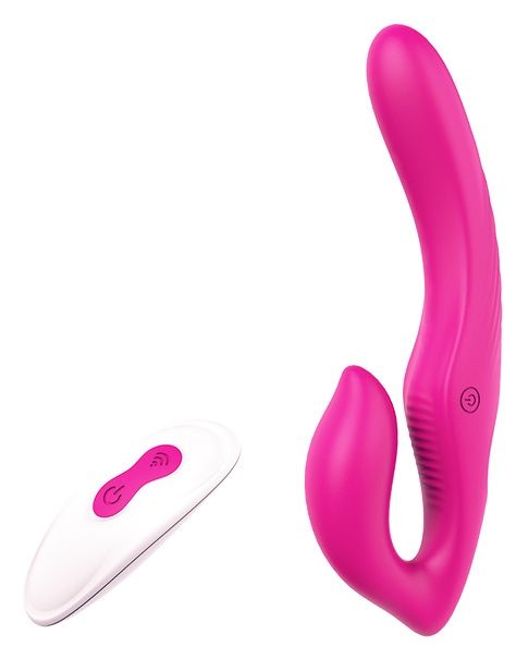 Ярко-розовый безремневой страпон REMOTE DOUBLE DIPPER - 22 см. - Dream Toys - купить с доставкой в Хабаровске