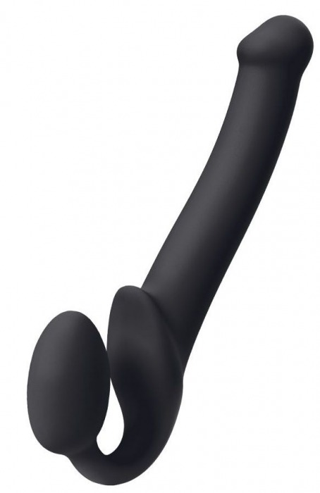 Черный безремневой страпон Silicone Bendable Strap-On M - Strap-on-me - купить с доставкой в Хабаровске
