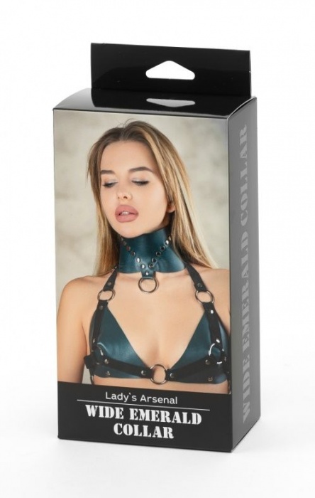 Изумрудный широкий ошейник Ladys Arsenal с заклепками - БДСМ Арсенал - купить с доставкой в Хабаровске