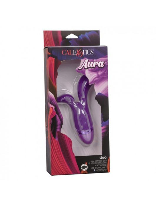 Фиолетовый раздвоенный вибромассажер Aura Duo - California Exotic Novelties