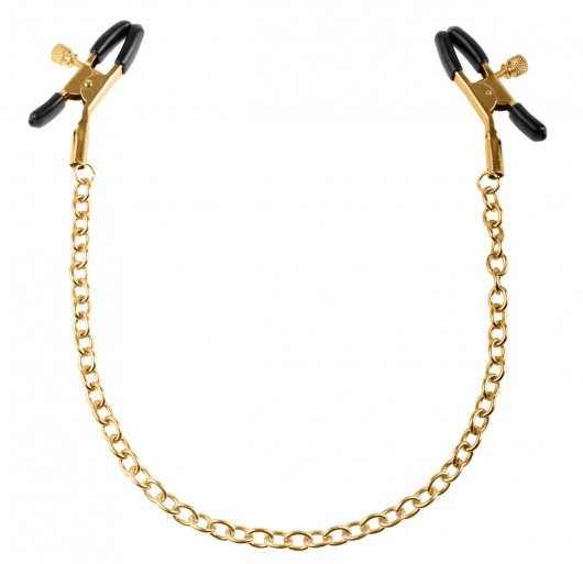 Чёрные с золотом зажимы на соски Gold Chain Nipple Clamps - Pipedream - купить с доставкой в Хабаровске