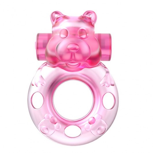 Розовое эрекционное виброкольцо на пенис Pink Bear - Baile - в Хабаровске купить с доставкой