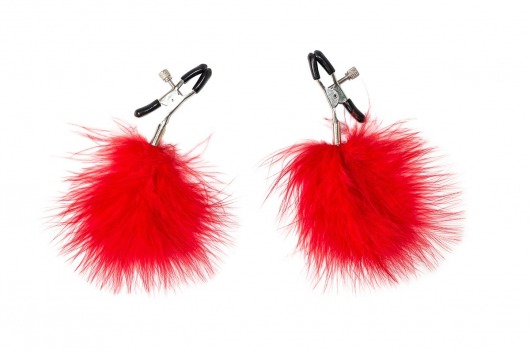 Зажимы на соски с красным пухом Euphoric - Lola Games - купить с доставкой в Хабаровске