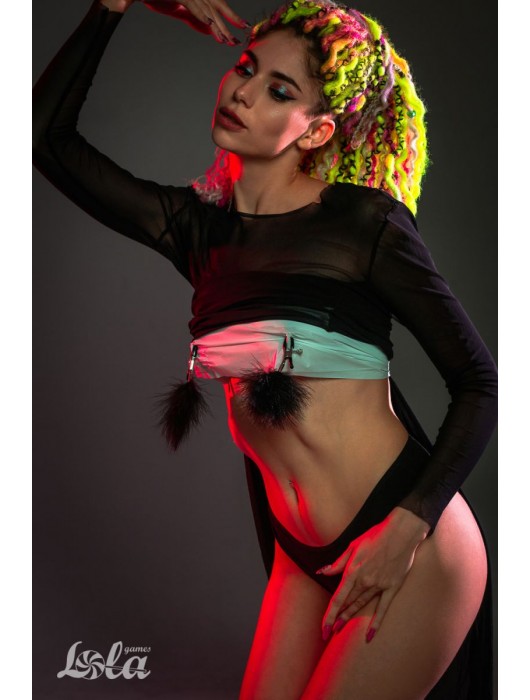 Зажимы на соски с черным пухом Euphoric - Lola Games - купить с доставкой в Хабаровске